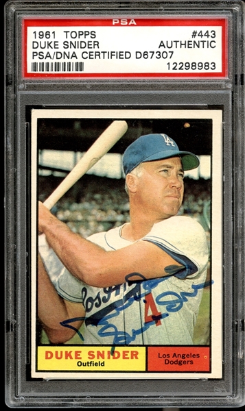 1961 Topps #443 Duke Snider Autographed PSA/DNA Certified