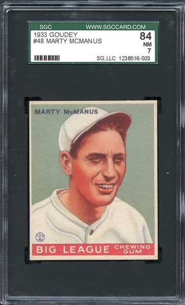 1933 Goudey #48 Marty McManus SGC 84 NM 7