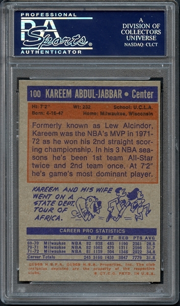 Lot Detail 1972 Topps 100 Kareem Abdul Jabbar Psa 9 Mint