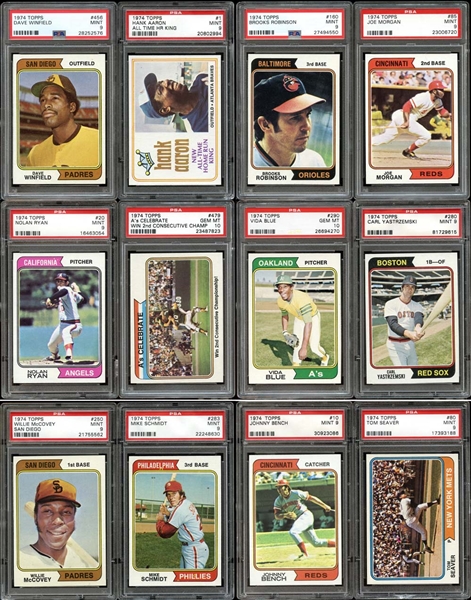 1974 Topps Baseball High-Grade Complete Set with 28 PSA 10s and 342 PSA 9s Graded and Extras