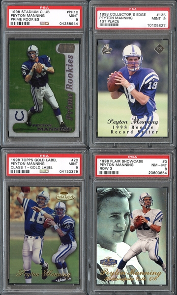 1998 Group of (4) Peyton Manning Rookie Cards All PSA Graded