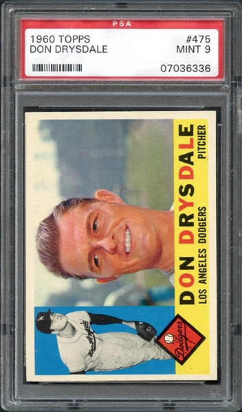 1960 Topps #475 Don Drysdale PSA 9 MINT