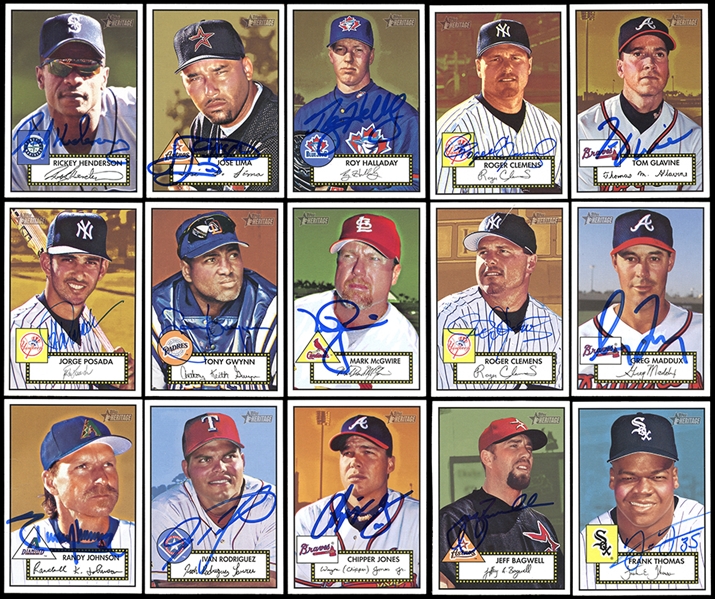 2001 Topps Heritage Complete Set with Sample Cards 366/410 Autographed with 5 Signed Promo Cards