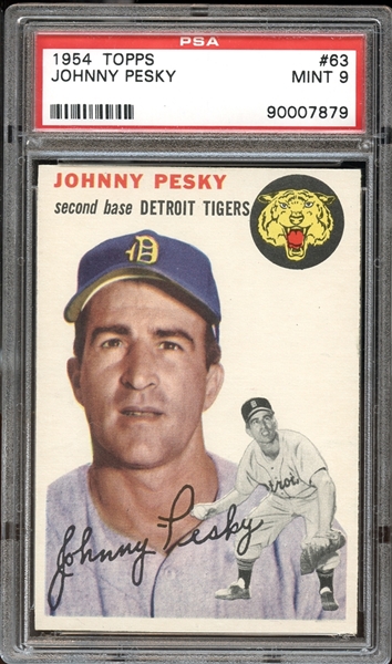 1954 Topps #63 Johnny Pesky PSA 9 MINT