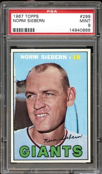 Lot Detail - 1967 Topps #299 NORM SIEBERN PSA 9 MINT