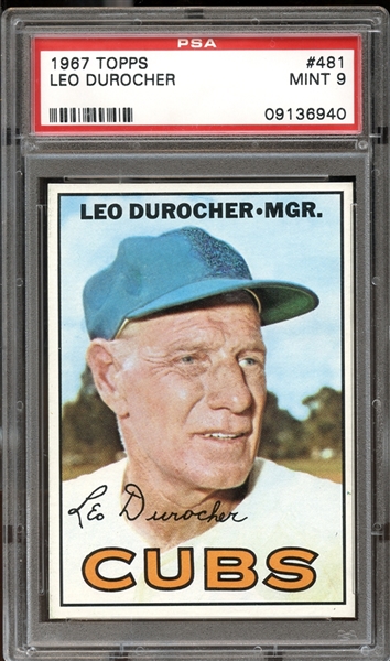 1967 Topps #481 LEO DUROCHER PSA 9 MINT