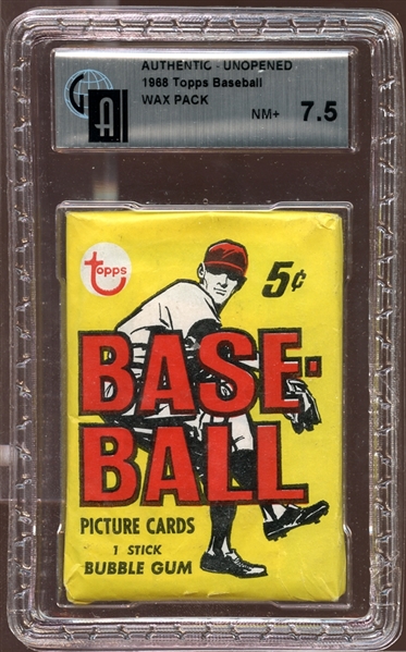 1968 Topps Baseball Unopened Wax Pack GAI 7.5 NM+