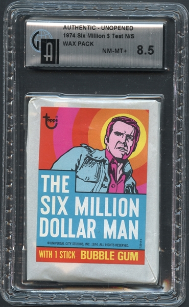 1974 Six Million Dollar Man Test Issue Wax Pack GAI 8.5 NM/MT+