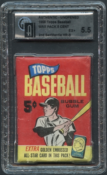 1965 Topps Baseball Wax Pack 2nd Series 5 Cent GAI 5.5 EX+ Mantle Homer on Back