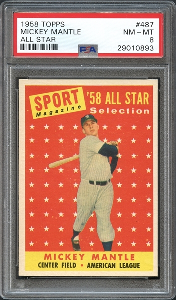 1958 Topps #487 Mickey Mantle All Star PSA 8 NM/MT