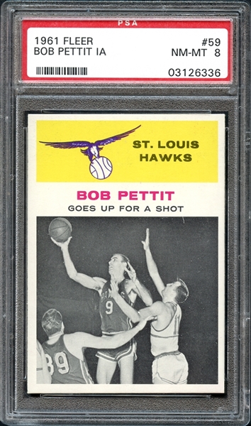 1961 Fleer #59 Bob Pettit In Action PSA 8 NM-MT