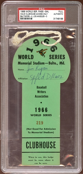 1966 World Series Baltimore Clubhouse Press Pass PSA AUTHENTIC