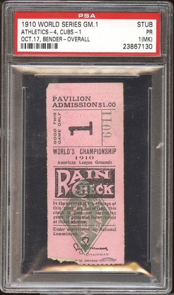 1910 World Series Game 1 Ticket Stub PSA 1 PR (MK)