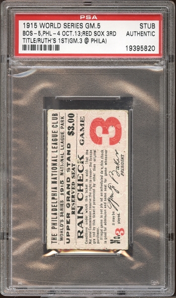 1915 World Series Game 5 Ticket Stub Ruths First WS Championship PSA AUTHENTIC