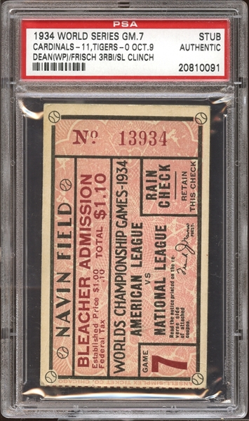 1934 World Series Game 7 Ticket Stub PSA AUTHENTIC