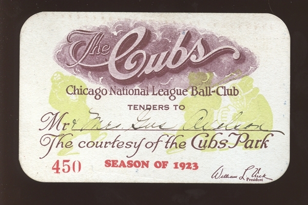 1923 Chicago Cubs Cubs Park Season Pass