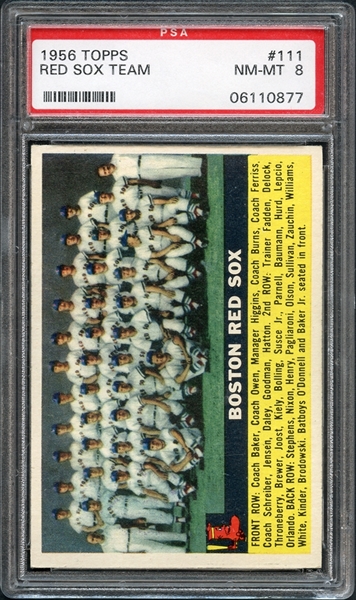 1956 Topps #111 Red Sox Team PSA 8 NM-MT