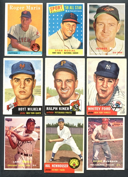 1953-1957-1958 Topps Baseball Large Group of Over (450) Different Plus More Than (160) Extras