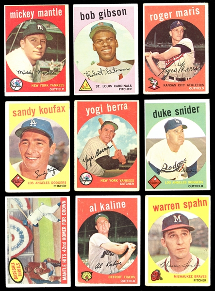 1959 Topps Baseball Partial Set (427/572) with Mantle and Gibson RC Plus Extras