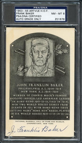 1953-55 Frank Baker Autograph Grade Only Artvue H.O.F. PSA/DNA Certified 8 NM-MT 