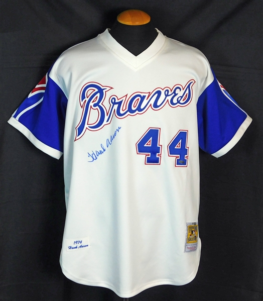 Hank Aaron Signed 1974 Atlanta Braves Mitchell and Ness Jersey with Steiner COA
