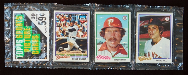 1978 Topps Baseball Unopened Rack Pack with Jackson and Schmidt on Top