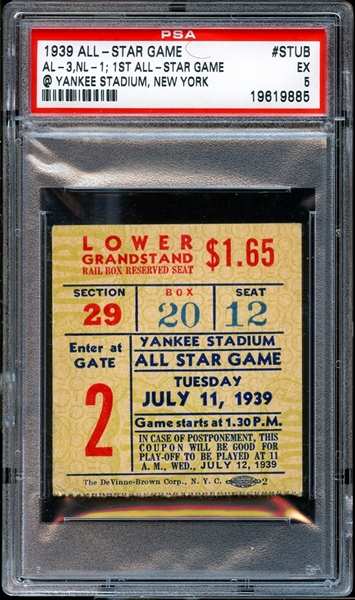 1939 All-Star Game Ticket Stub PSA 5 EX