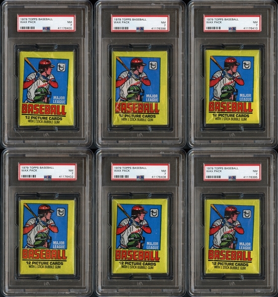 1979 Topps Baseball Unopened Wax Pack Group of 6 All PSA 7 NM