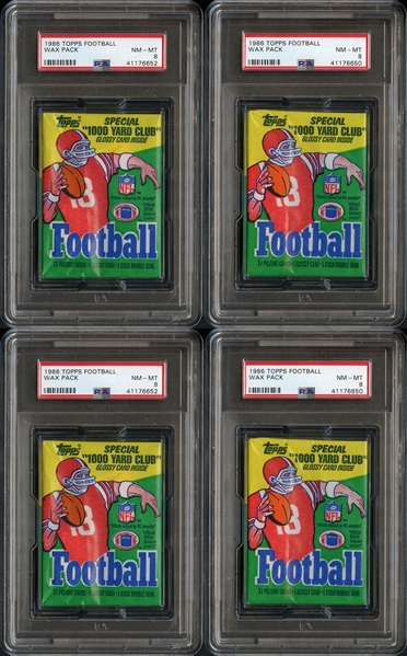 1986 Topps Football Unopened Wax Pack Group of 4 All PSA 8 NM-MT