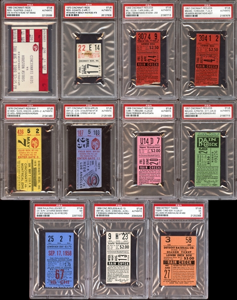 1950s-80s Mostly Cincinnati Reds Prominent Ticket Stub Collection of (11) All PSA