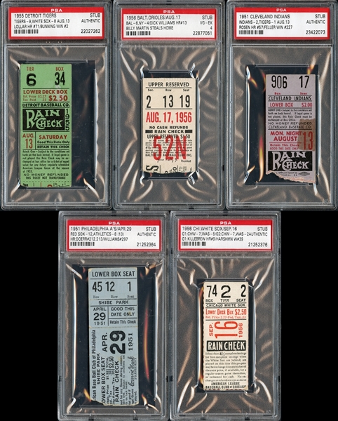 1950s Prominent Ticket Stub Collection of (5)