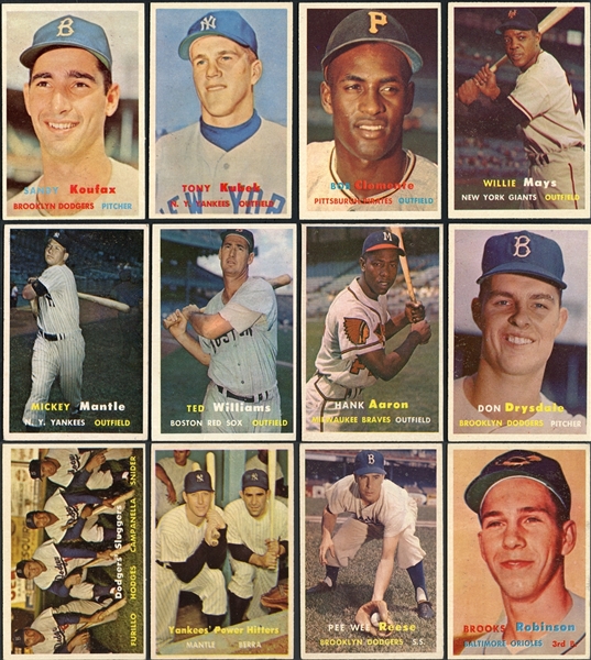 1957 Topps Partial Complete Set (210/407) Plus Duplicates, Includes Nearly Every Star Card
