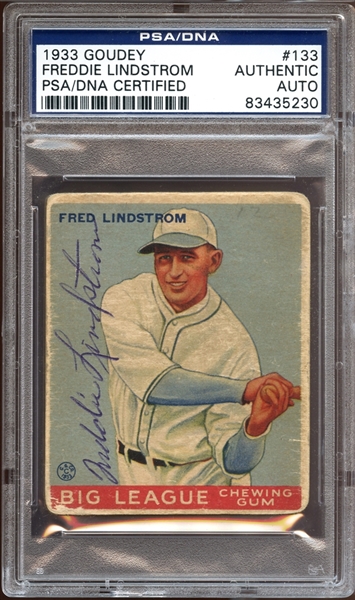 1933 Goudey #133 Freddie Lindstrom Autographed PSA/DNA AUTHENTIC