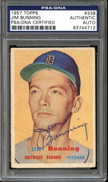 1957 Topps #338 Jim Bunning Autographed PSA/DNA AUTHENTIC