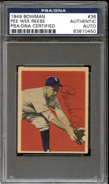 1949 Bowman #36 Pee Wee Reese Autographed PSA/DNA AUTHENTIC