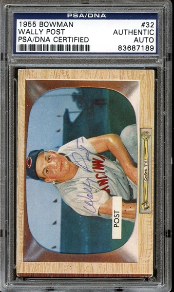 1955 Bowman #32 Wally Post Autographed PSA/DNA AUTHENTIC