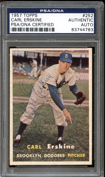1957 Topps #252 Carl Erskine Autographed PSA/DNA AUTHENTIC