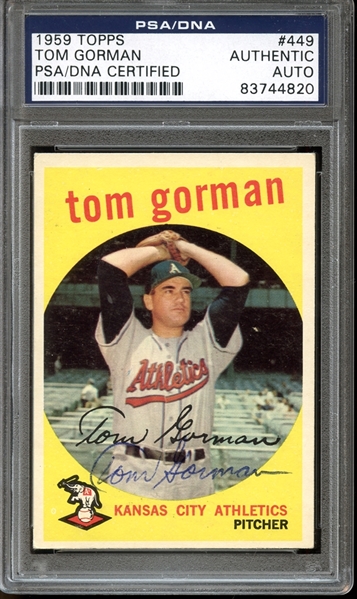 1959 Topps #449 Tom Gorman Autographed PSA/DNA AUTHENTIC