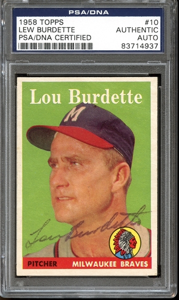 1958 Topps #10 Lew Burdette Autographed PSA/DNA AUTHENTIC