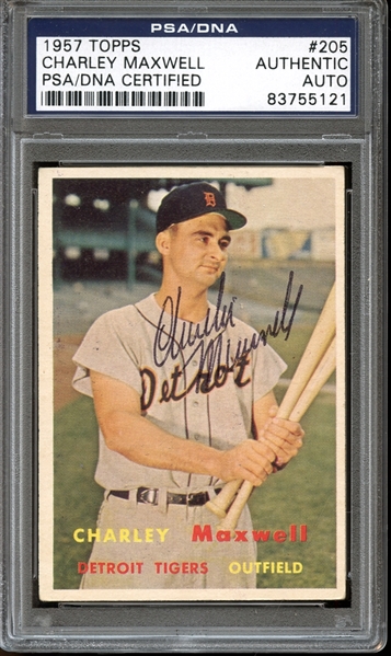 1957 Topps #205 Charlie Maxwell Autographed PSA/DNA AUTHENTIC