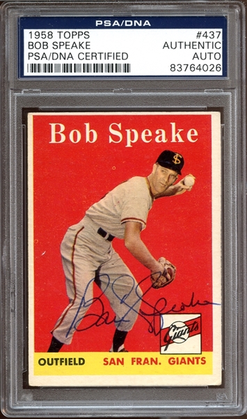 1958 Topps #437 Bob Speake Autographed PSA/DNA AUTHENTIC