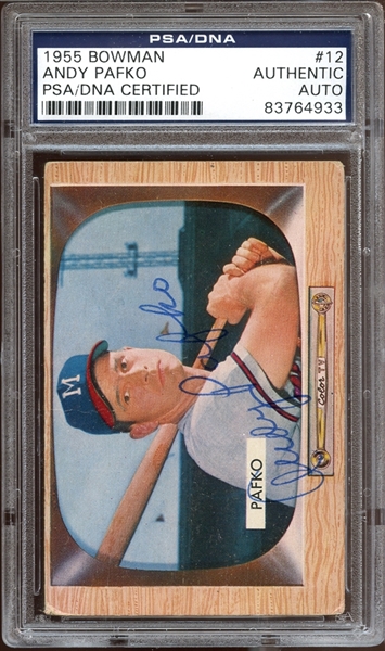 1955 Bowman #12 Andy Pafko Autographed PSA/DNA AUTHENTIC