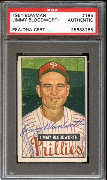 1951 Bowman #185 Jimmy Bloodworth Autographed PSA/DNA AUTHENTIC