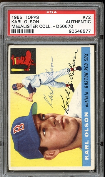1955 Topps #72 Karl Olson Autographed PSA/DNA AUTHENTIC