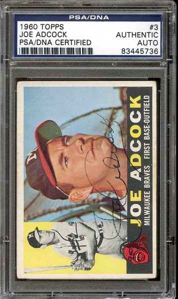 1960 Topps #3 Joe Adcock Autographed PSA/DNA AUTHENTIC