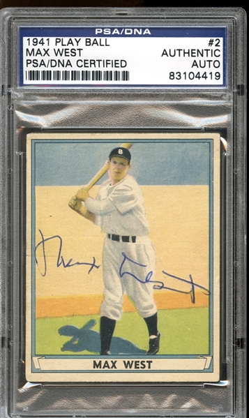 1941 Play Ball #2 Max West Autographed PSA/DNA AUTHENTIC