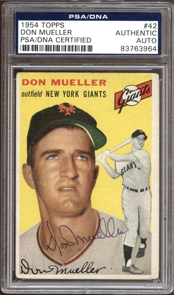 1954 Topps #42 Don Mueller Autographed PSA/DNA AUTHENTIC