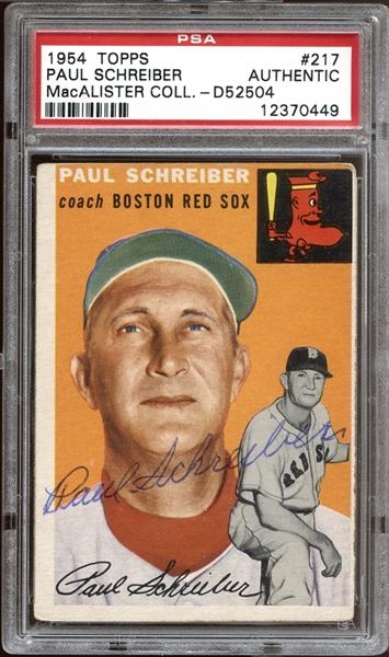 1954 Topps #217 Paul Schreiber Autographed PSA/DNA AUTHENTIC