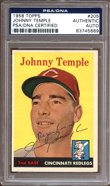 1958 Topps #205 Johnny Temple Autographed PSA/DNA AUTHENTIC
