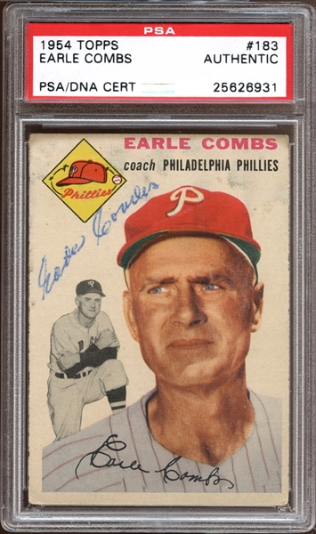 1954 Topps #183 Earle Combs Autographed PSA/DNA AUTHENTIC